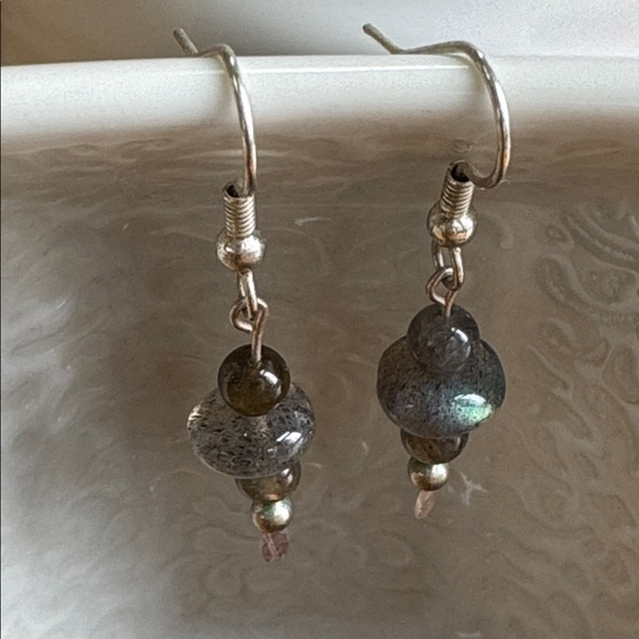 LABRADORITE EARRINGS PIERCED Artisan Jewelry Sterling Silver Natural Gemstones - Picture 8 of 11